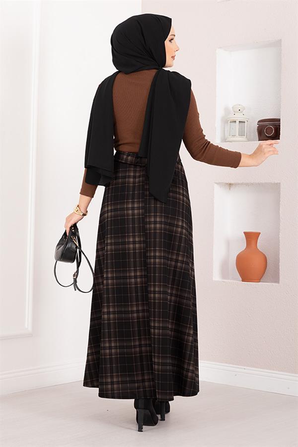 Plaid Scuba Skirt Black-Mink