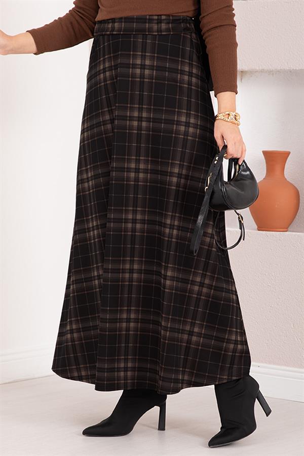 Plaid Scuba Skirt Black-Mink