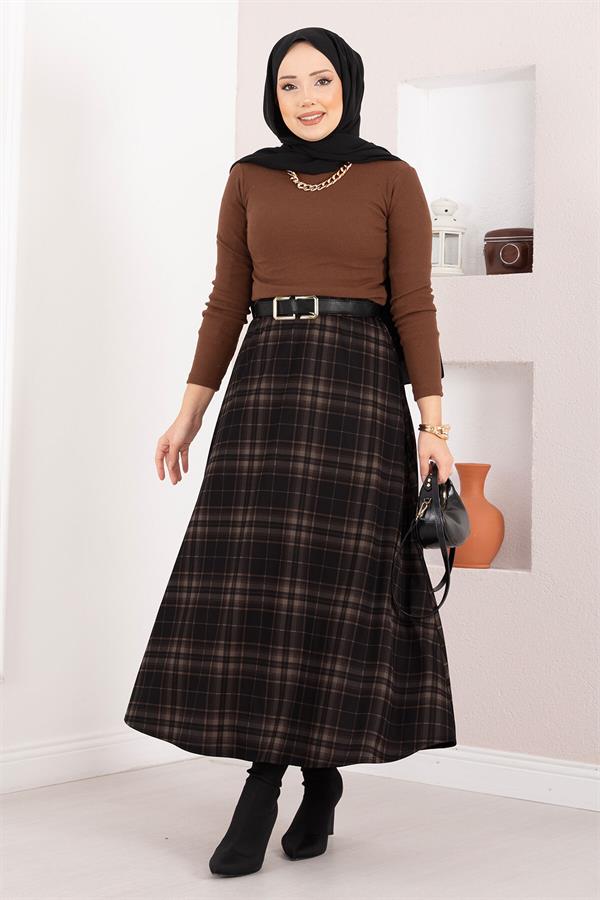 Plaid Scuba Skirt Black-Mink