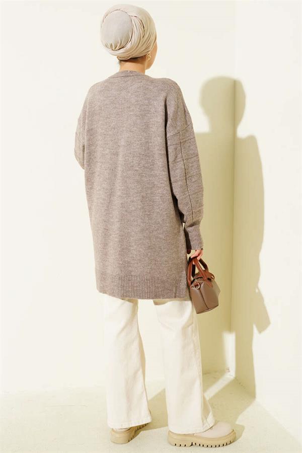 Square Patterned Soft Knit Tunic Mink