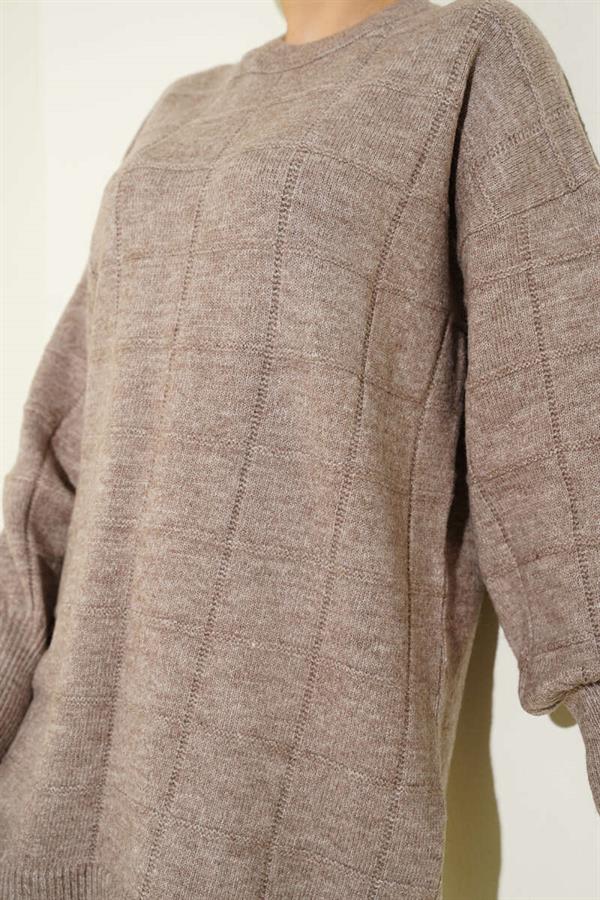 Square Patterned Soft Knit Tunic Mink