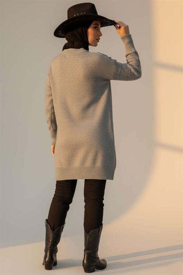 Square Embossed Soft Knit Tunic Gray