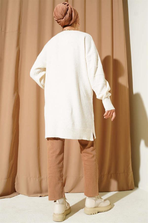 Square Embossed Soft Knit Tunic Bone