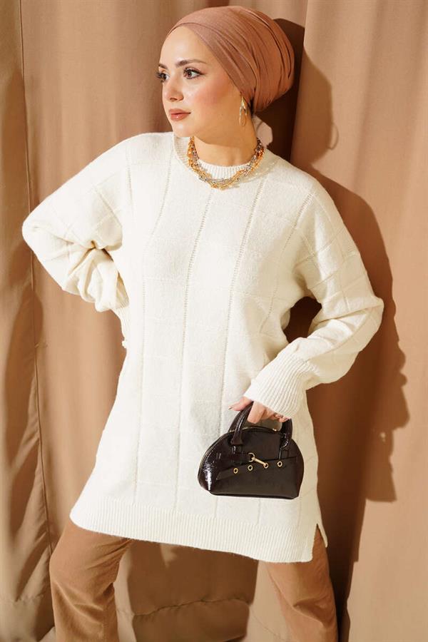 Square Embossed Soft Knit Tunic Bone