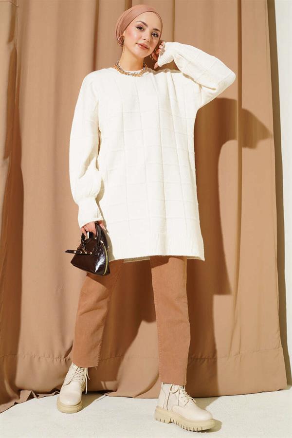 Square Embossed Soft Knit Tunic Bone