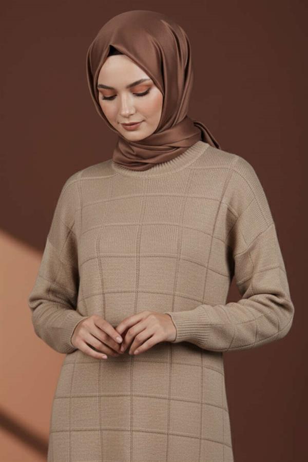 Square Embossed Soft Knit Tunic Latte