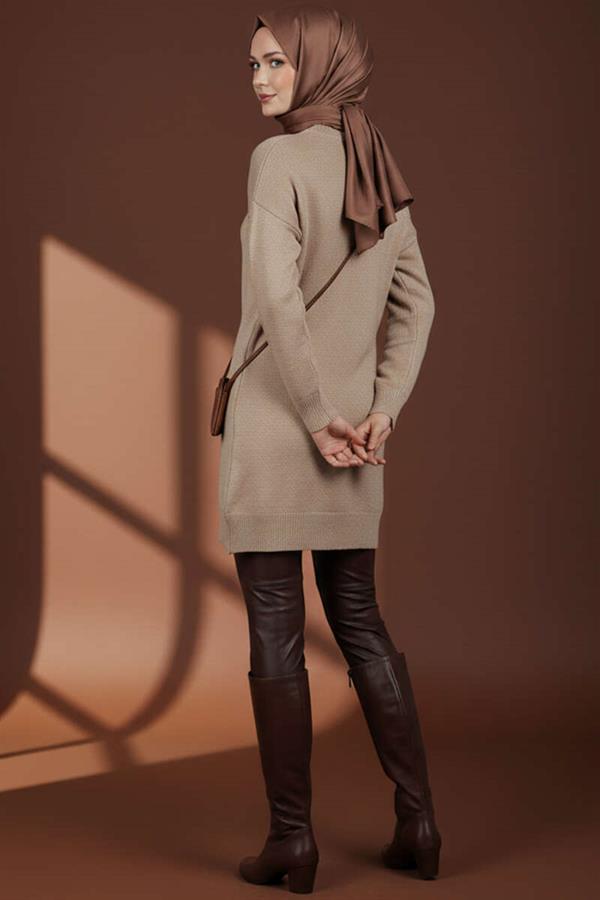 Square Embossed Soft Knit Tunic Latte