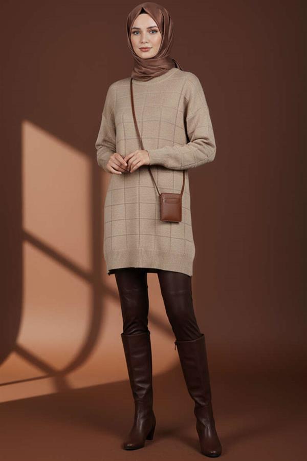 Square Embossed Soft Knit Tunic Latte