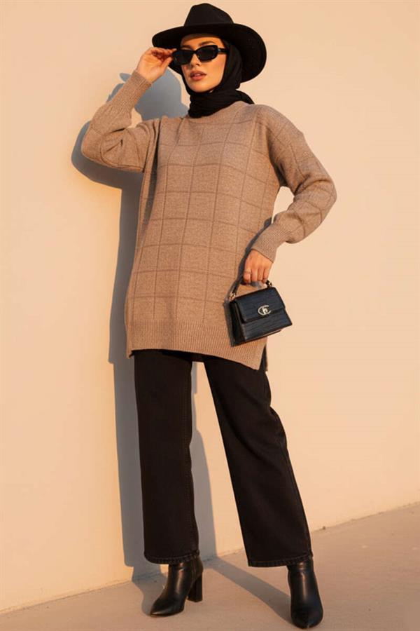 Square Embossed Soft Knit Tunic Mink