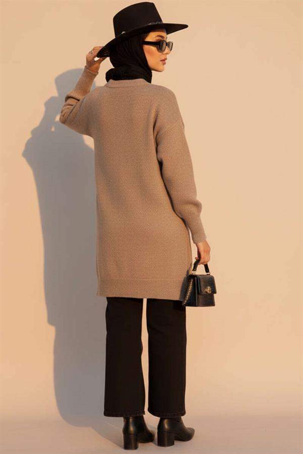 Square Embossed Soft Knit Tunic Mink