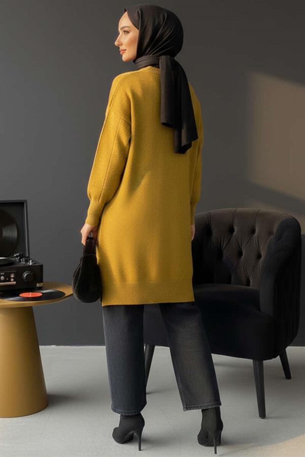 Square Embossed Soft Knit Tunic Oil Green