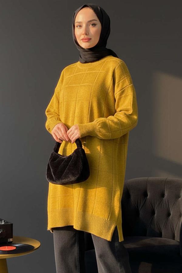 Square Embossed Soft Knit Tunic Oil Green