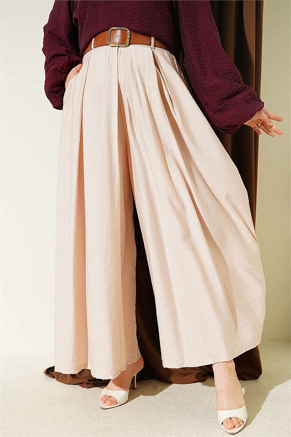 Square Belt Wide Leg Trousers Beige