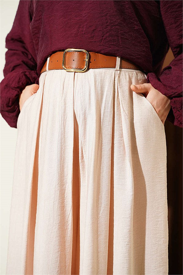 Square Belt Wide Leg Trousers Beige