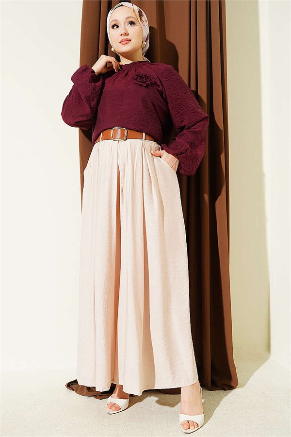 Square Belt Wide Leg Trousers Beige