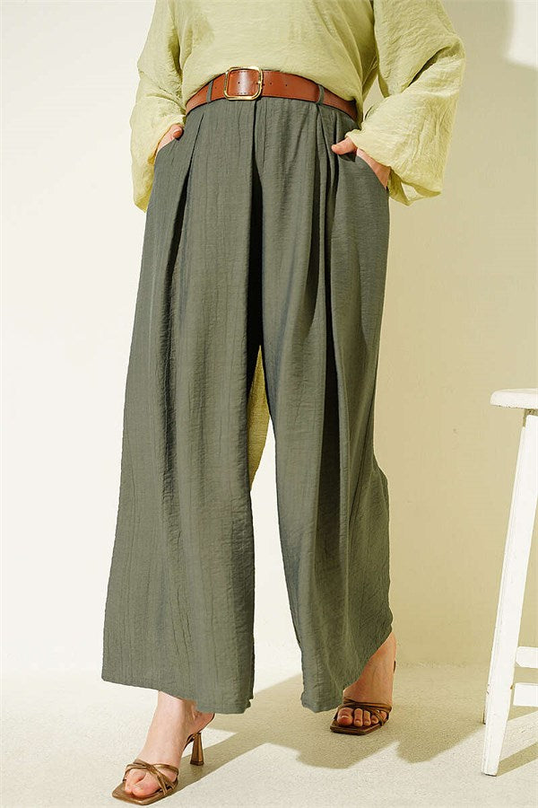 Square Belt Wide Leg Trousers Khaki