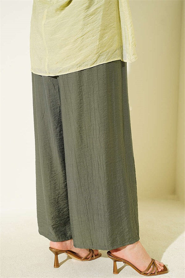 Square Belt Wide Leg Trousers Khaki