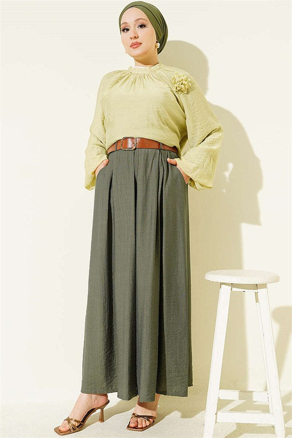 Square Belt Wide Leg Trousers Khaki