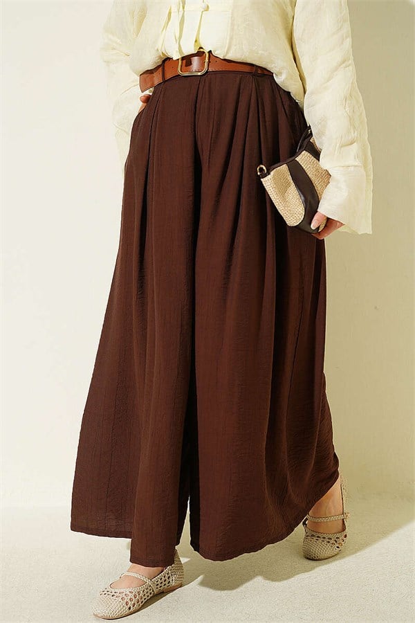 Square Belt Wide Leg Trousers Brown