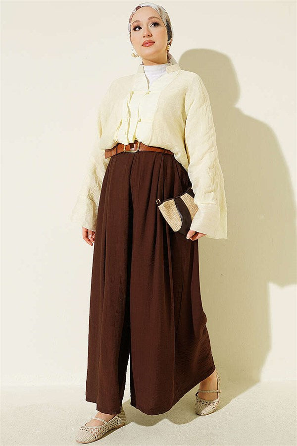 Square Belt Wide Leg Trousers Brown