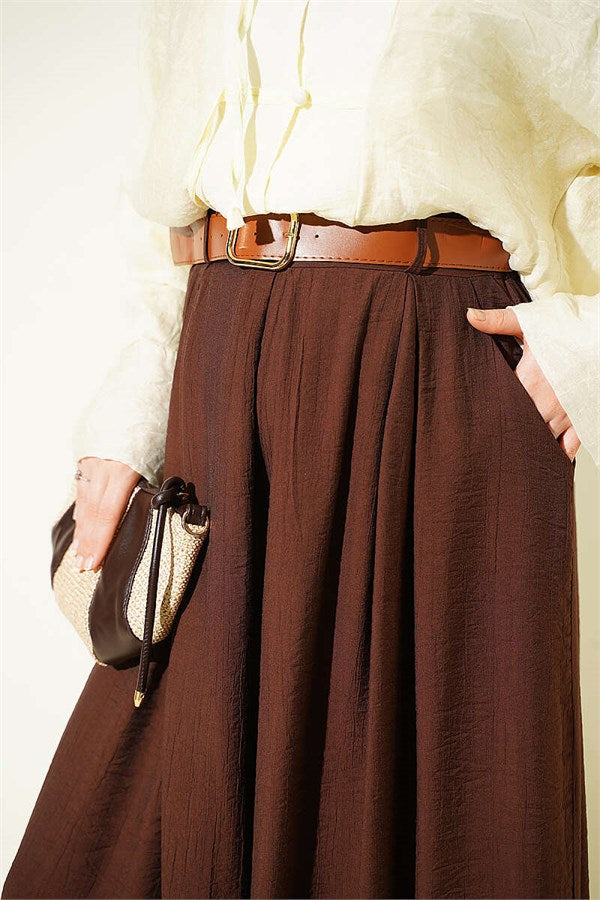 Square Belt Wide Leg Trousers Brown