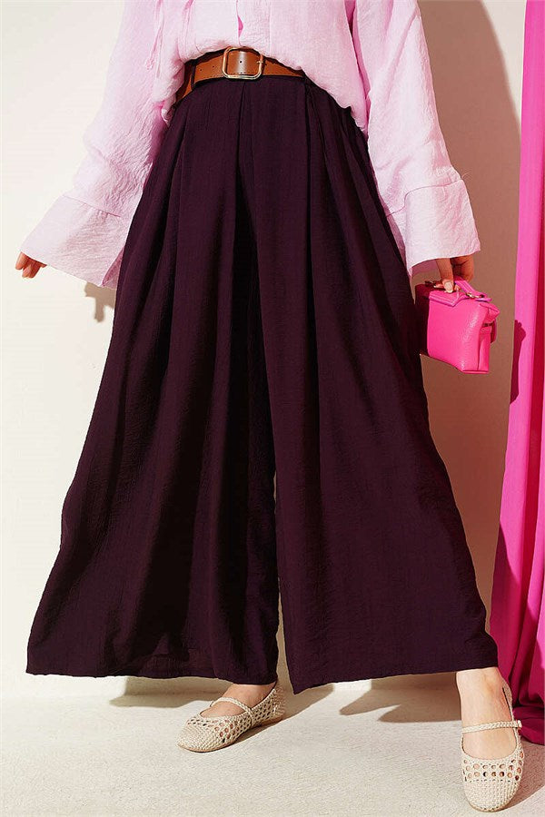 Square Belt Wide Leg Trousers, Plum