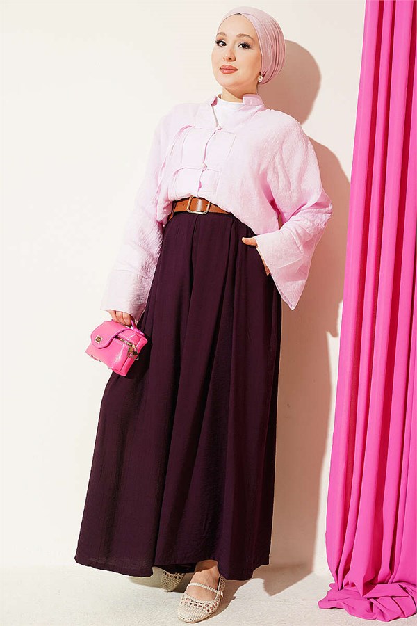 Square Belt Wide Leg Trousers, Plum