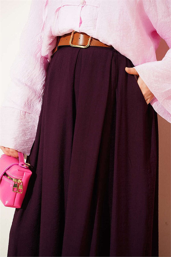 Square Belt Wide Leg Trousers, Plum