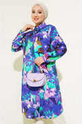 Mixed Pattern Hidden Button Shirt Purple