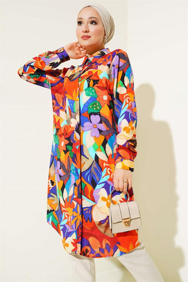 Mixed Pattern Hidden Button Shirt Colorful