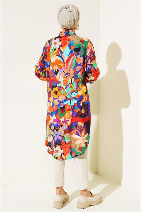 Mixed Pattern Hidden Button Shirt Colorful