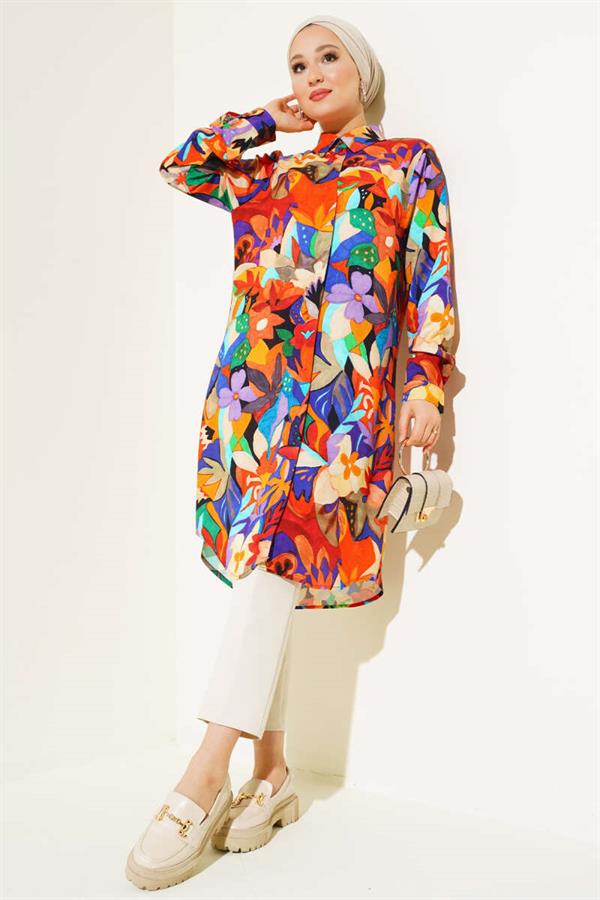 Mixed Pattern Hidden Button Shirt Colorful