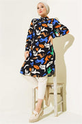 Mixed Pattern Hidden Button Shirt Black