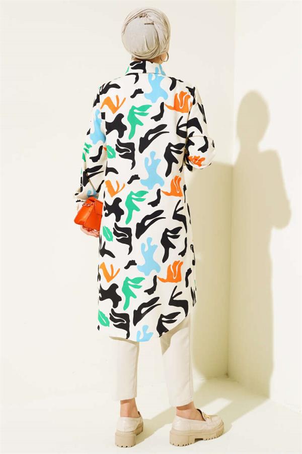 Mixed Pattern Hidden Button Shirt Stone