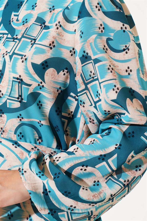 Mixed Pattern Belted Dress Petrol