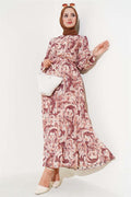 Mixed Pattern Belted Dress Tan