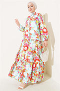 Mixed Pattern Half Button Viscose Dress Mint