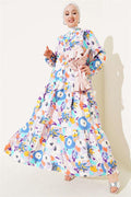 Mixed Pattern Half Buttoned Viscose Dress Lilac