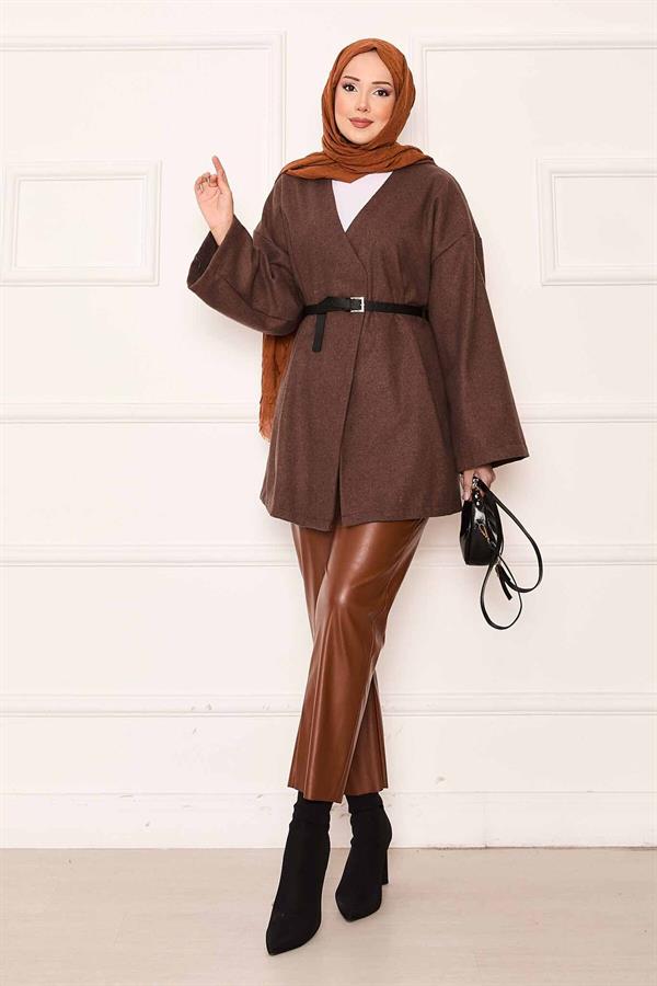 Elegant Oversized Cashmere Fabric Coat Brown