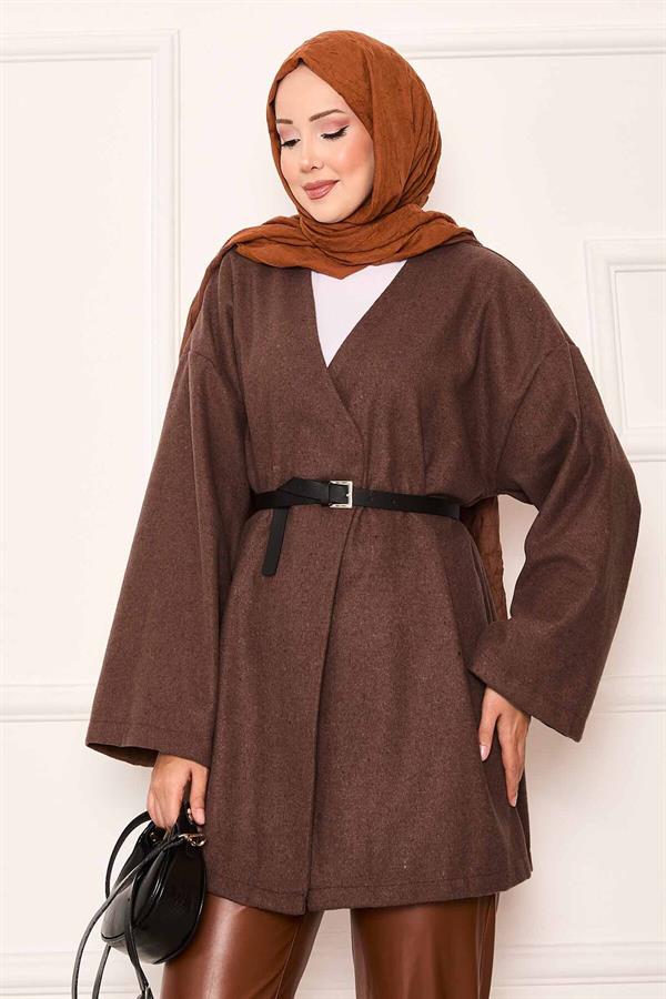Elegant Oversized Cashmere Fabric Coat Brown