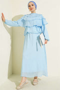 Layered Blouse and Skirt 2 Piece Set, Blue
