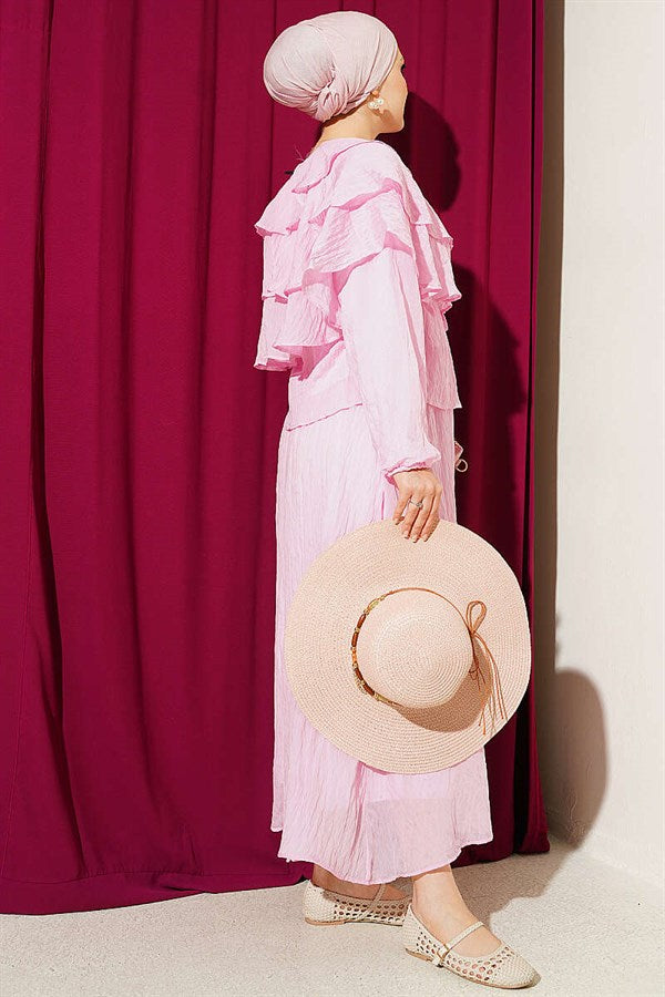 Layered Blouse and Skirt 2 Piece Set in Pink
