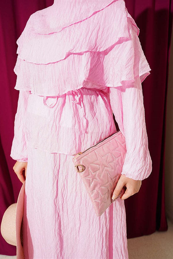 Layered Blouse and Skirt 2 Piece Set in Pink