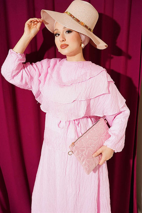 Layered Blouse and Skirt 2 Piece Set in Pink