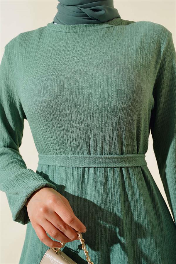 Layered Crepe Belted Dress Almond Green