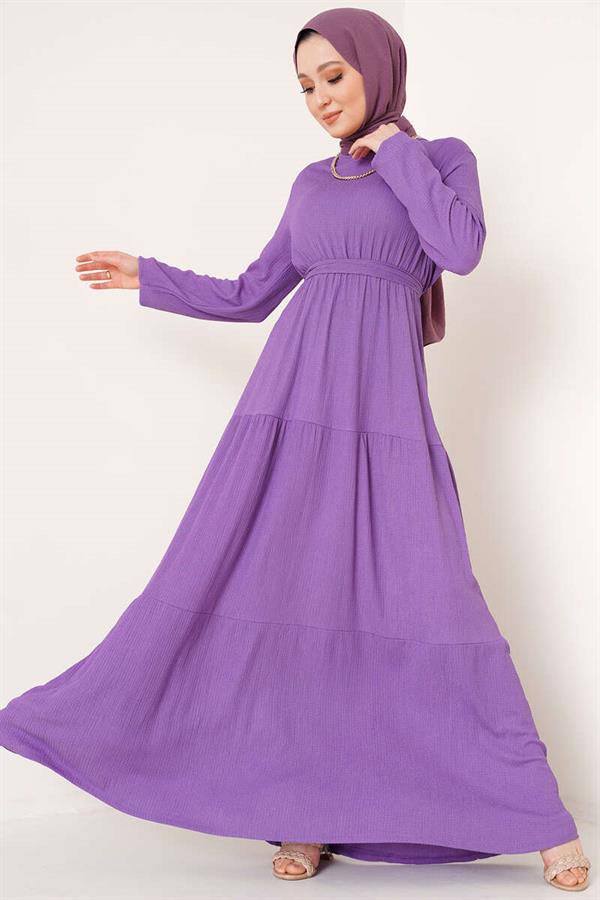 Layered Crepe Belted Dress Lilac