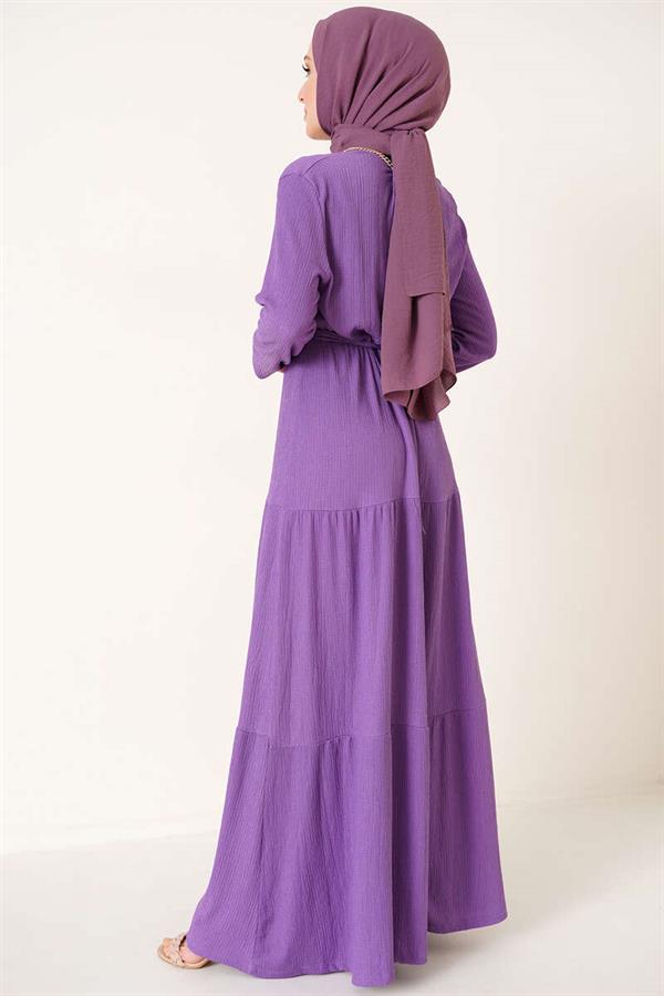Layered Crepe Belted Dress Lilac