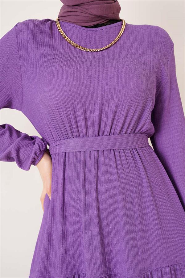 Layered Crepe Belted Dress Lilac