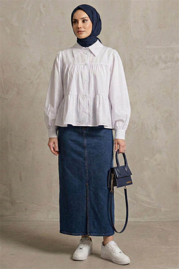 Layered Detail Gathered Shirt White