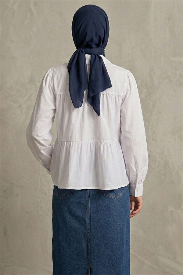 Layered Detail Gathered Shirt White